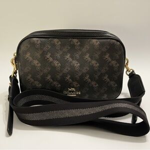 COACH Horse & Carriage Monogram Camera Crossbody Bag Black Brown Signature